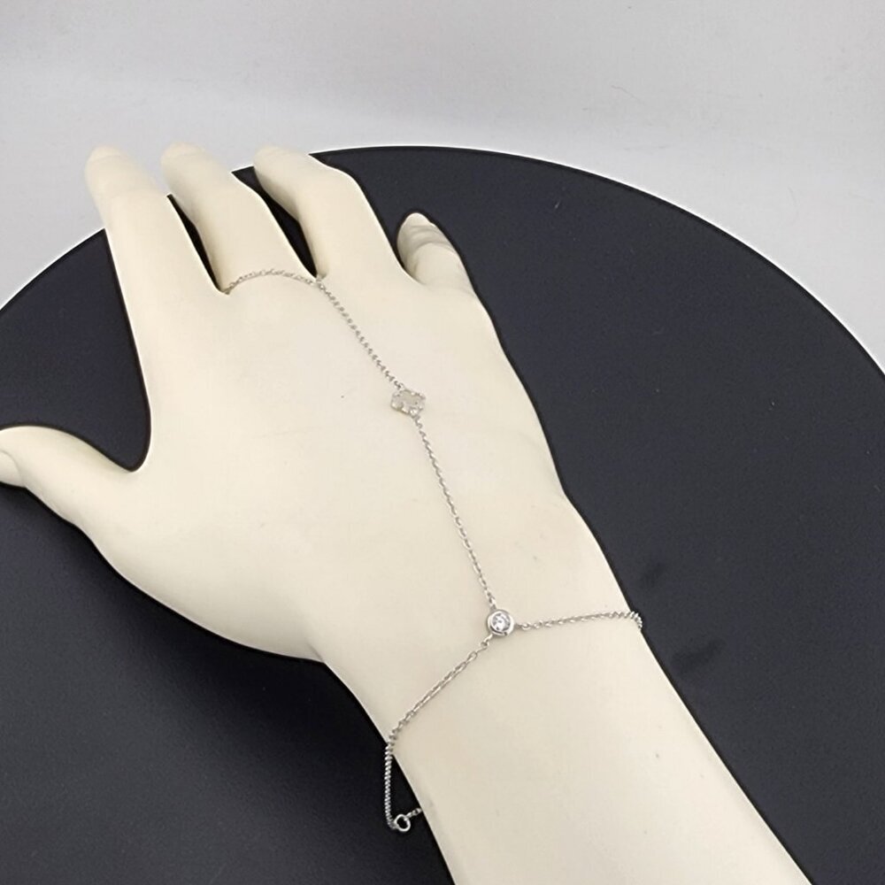 Sterling Silver Clover Hand Bracelet with Ring - Picture 9 of 9